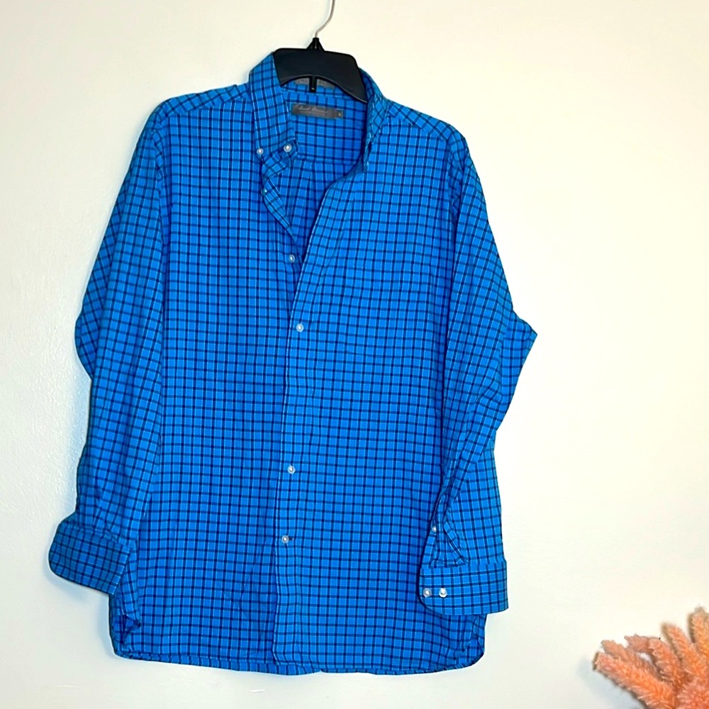 Daniel Cremieux Signature Collection Blue Plaid Button Front Dress Shirt Large